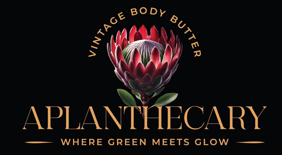 Vintage body butter logo featuring a vibrant protea flower, highlighting luxury body care and natural skincare.