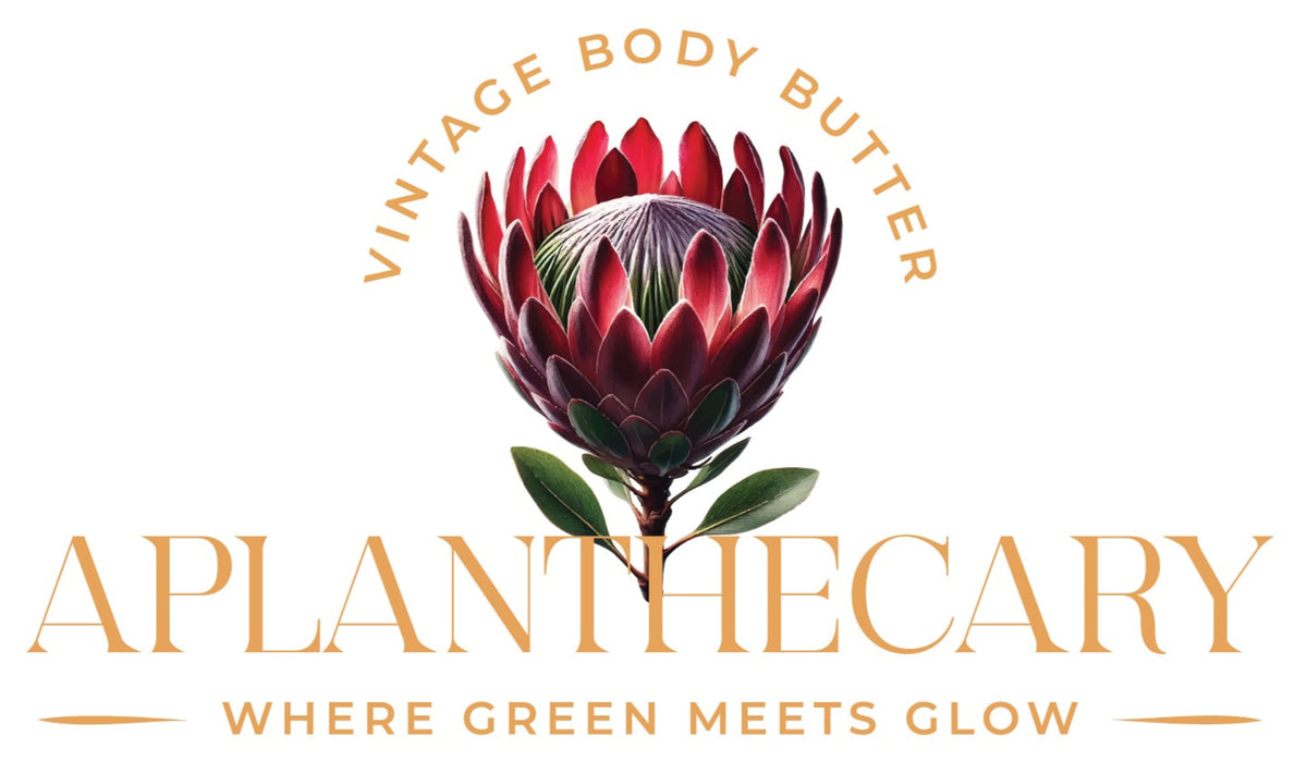 Vintage body butter logo with botanical flower.