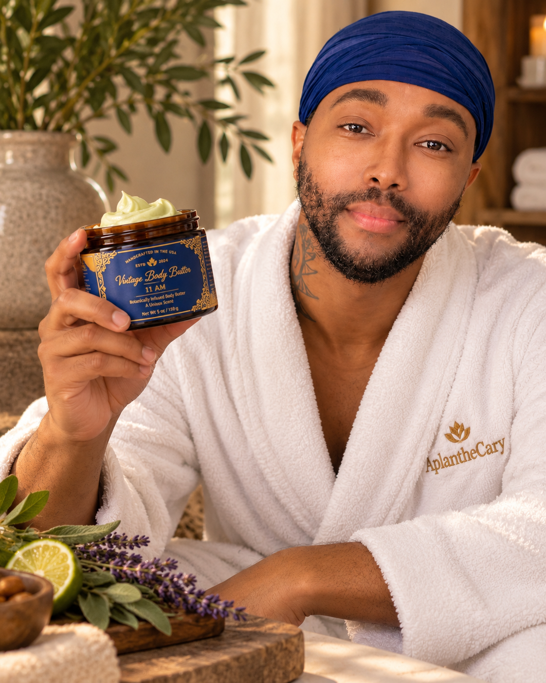 AplantheCary founder holding 11 AM body butter